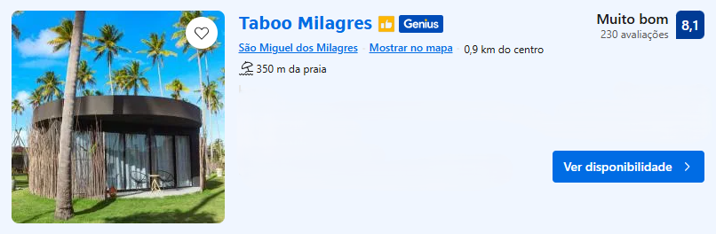 Taboo Milagres | Imagem: Booking.com