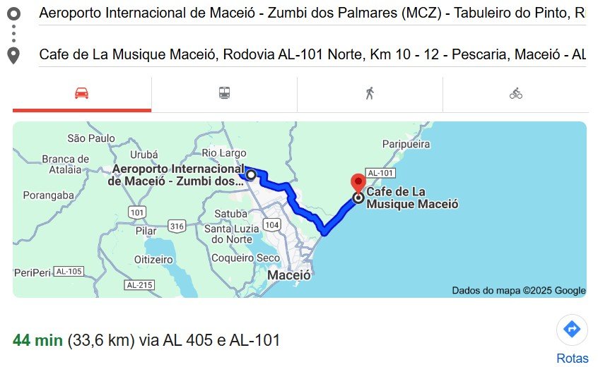 trajeto cafe de la musique maceio