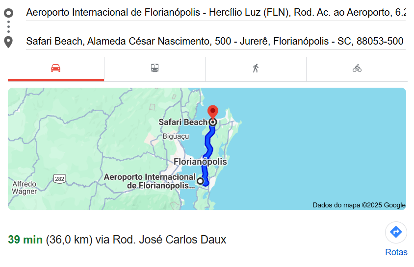 Réveillon Safari Beach Jurerê - Trajeto